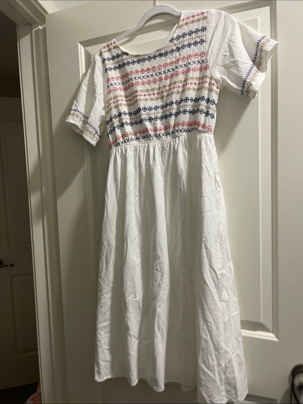 Polagram White Midi Dress with Multicolor Embroidery